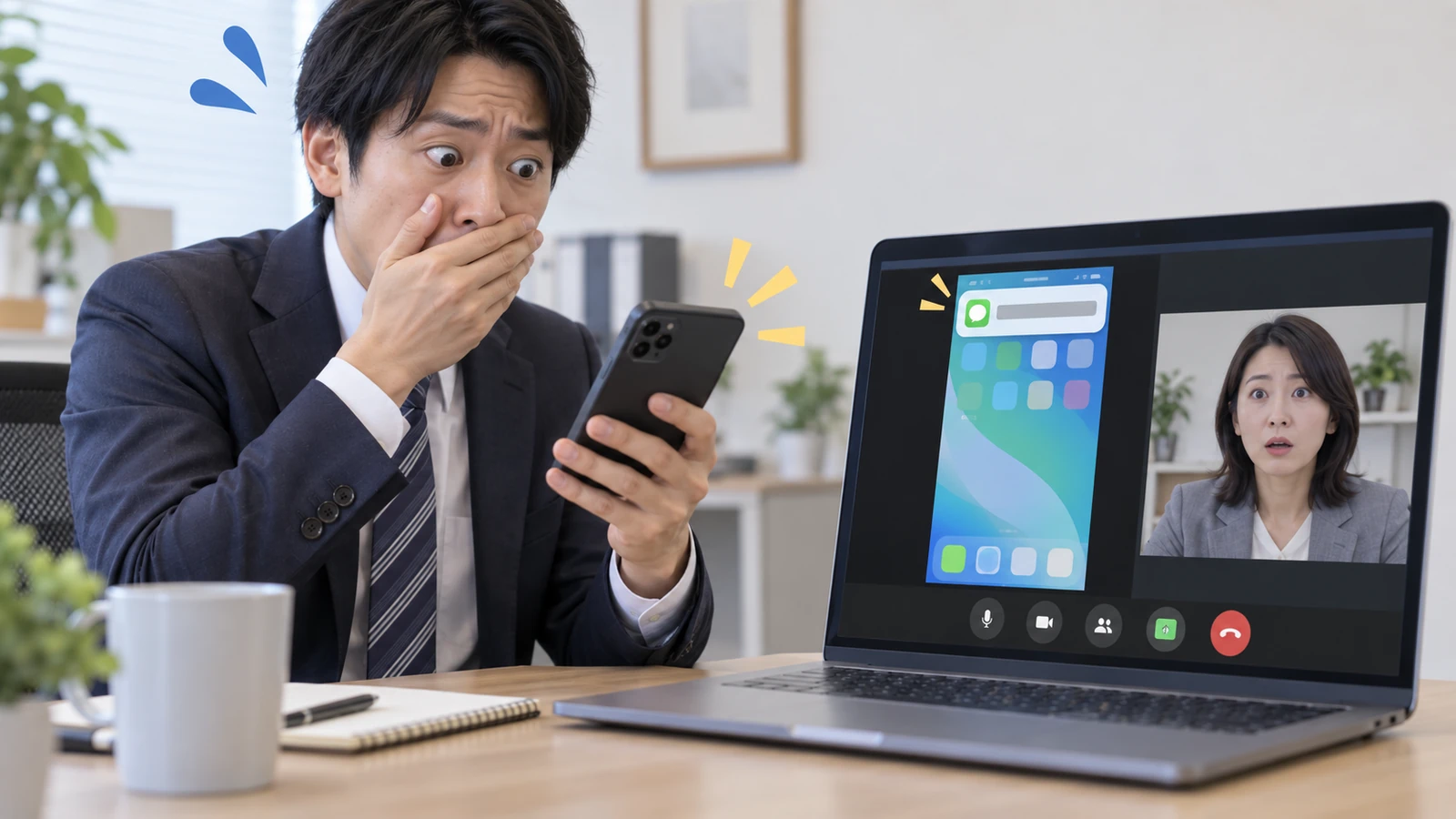 スマホの画面共有では、共有中に届いた通知もそのまま相手に見える